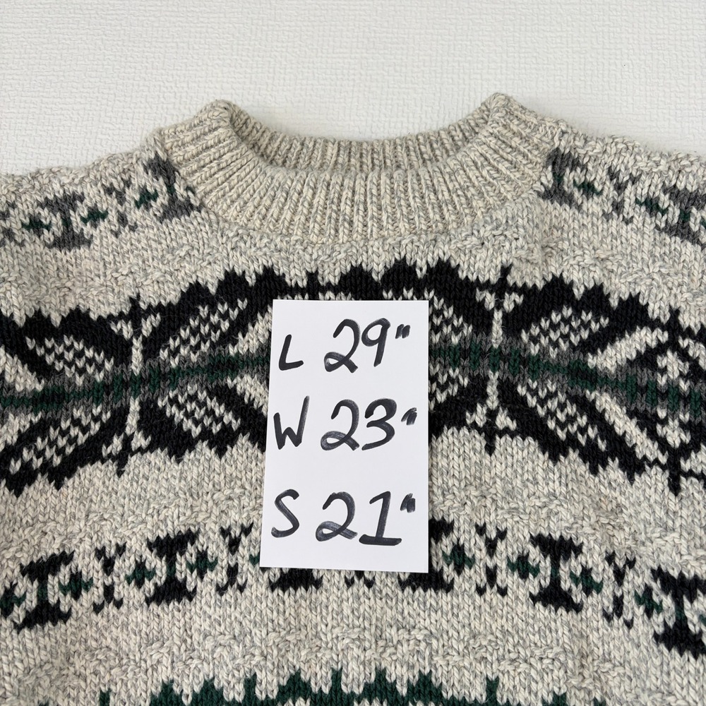 Fair Isle VTG Sweater Cotton Knit Large Grey Black Green - Picture 8 of 8
